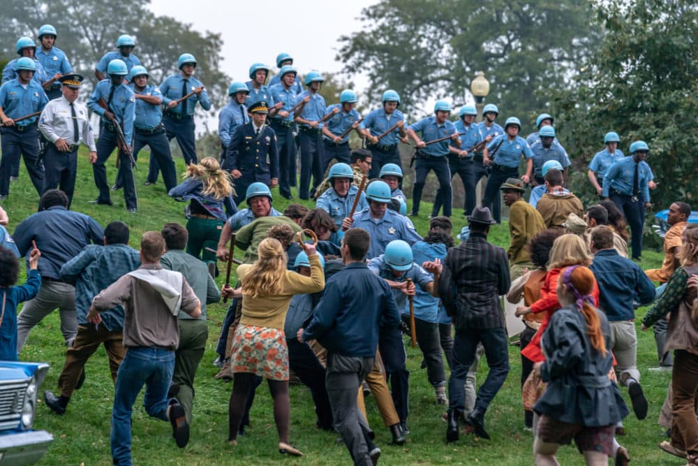 A still from Aaron Sorkin’s film “The Trial of the Chicago 7.” (Courtesy Niko Tavernise/Netflix)