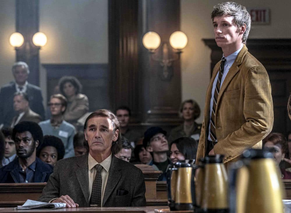 Mark Rylance as William Kunstler and Eddie Redmayne as Tom Hayden in “The Trial of the Chicago 7.” (Courtesy Niko Tavernise/Netflix)