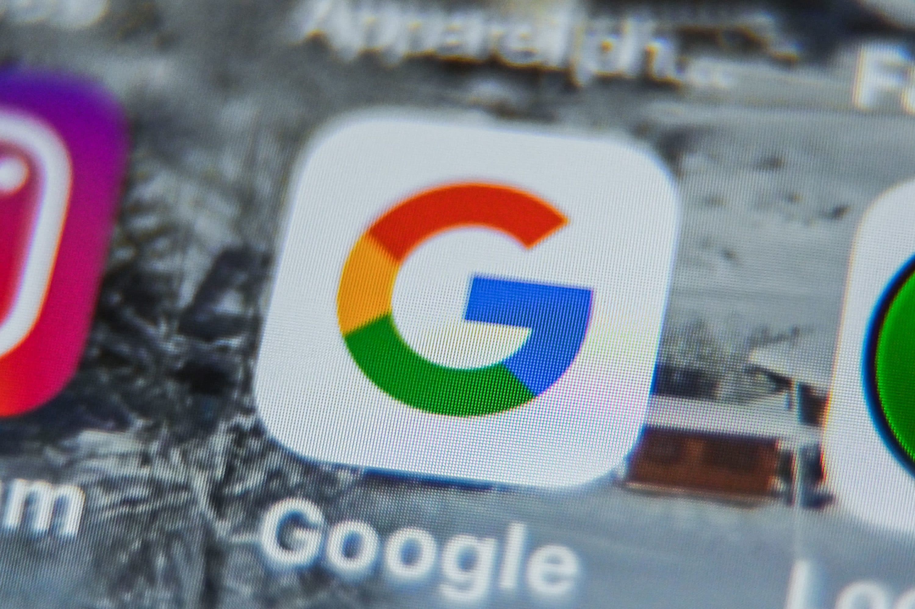 A picture taken on Aug. 28, 2019 shows the US multinational technology and Internet-related services company Google logo application Amazon displayed on a tablet in Lille. (Denis Charlet/AFP via Getty Images)
