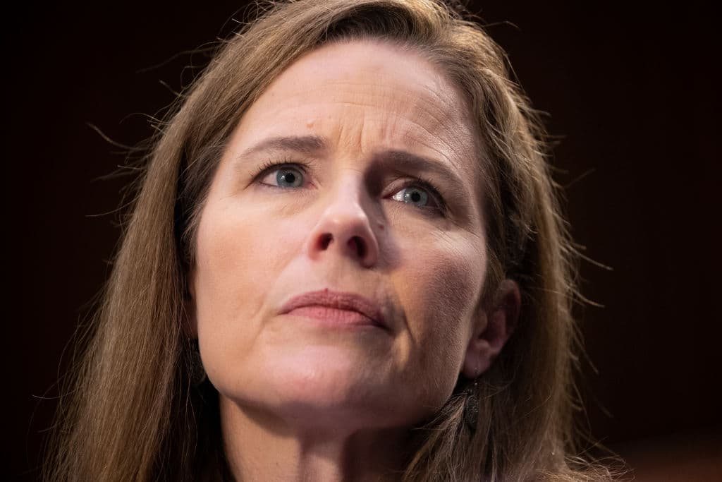 Supreme Court nominee Judge Amy Coney Barrett testifies before the Senate Judiciary Committee on the third day of her Supreme Court confirmation hearing on Capitol Hill on October 14, 2020 in Washington, DC. (Michael Reynolds-Pool/Getty Images)