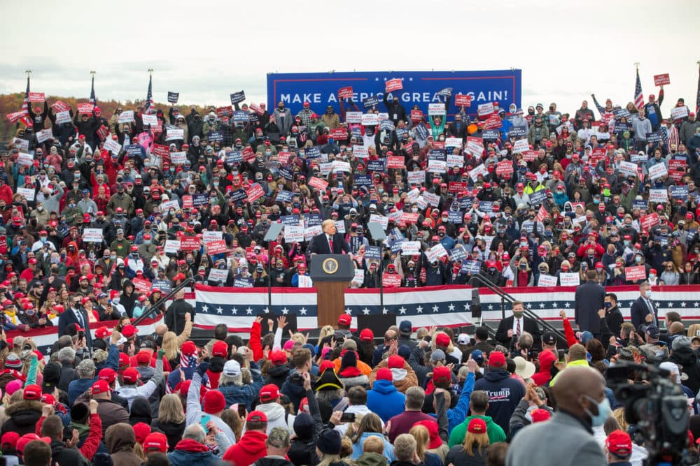 Trump speaks during a rally on Oct. 25, 2020 in Londonderry. (Scott Eisen/Getty Images)