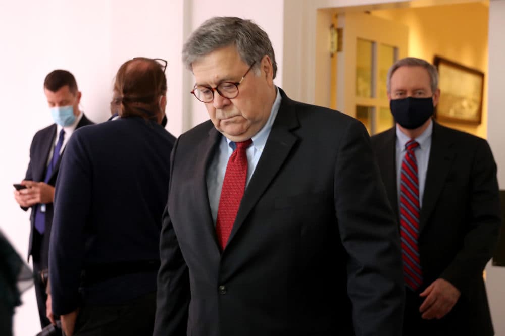 U.S. Attorney General William Barr arrives in the Rose Garden before President Donald Trump introduces 7th U.S. Circuit Court Judge Amy Coney Barrett, 48, as his nominee to the court at the White House September 26, 2020 in Washington, DC. (Chip Somodevilla/Getty Images)
