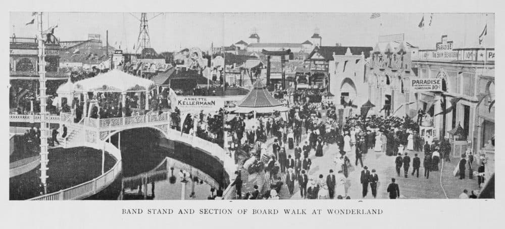 A panorama image of the band stand and a section of the board walk at Wonderland Park. (Courtesy Stephen R. Wilk)