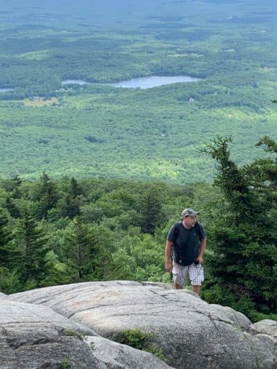 Radio Boston's Chris Citorik, nearing the summit of Mount Monadnock