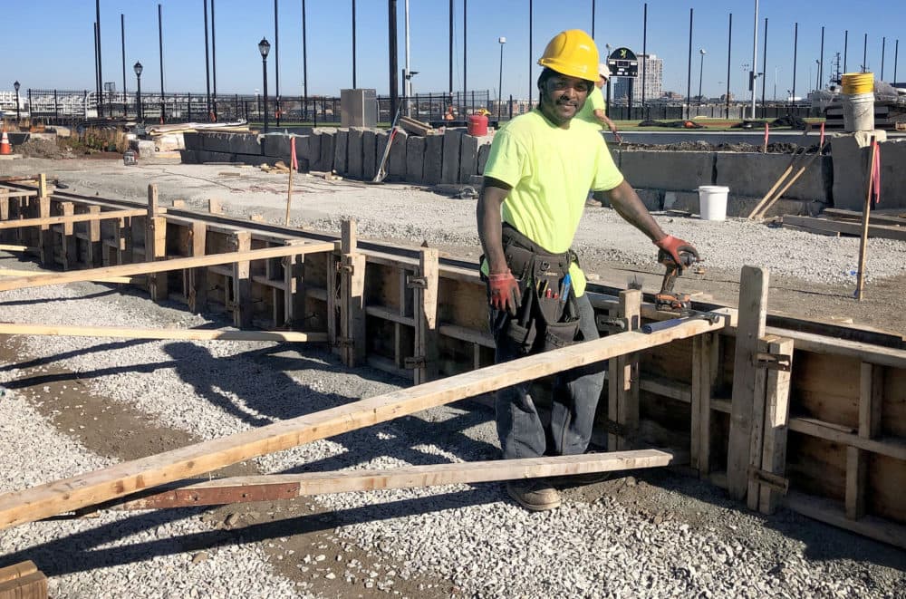 Construction worker Donald Hollins at Langone Park. (Bruce Gellerman/WBUR)