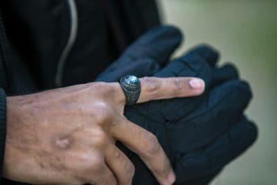 Joshua Knight's class ring. He was entirely home-schooled at Lighthouse Christian Academy, and got his diploma in June. (Jesse Costa/WBUR)