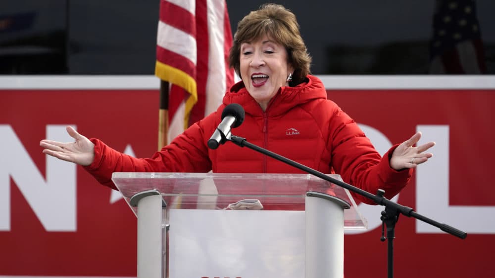 Republican Sen. Susan Collins, R-Maine, speaks on Wednesday, Nov. 4, 2020, in Bangor, Maine, after Democrat challenger Sara Gideon called her to concede the election. (Robert F. Bukaty/AP)