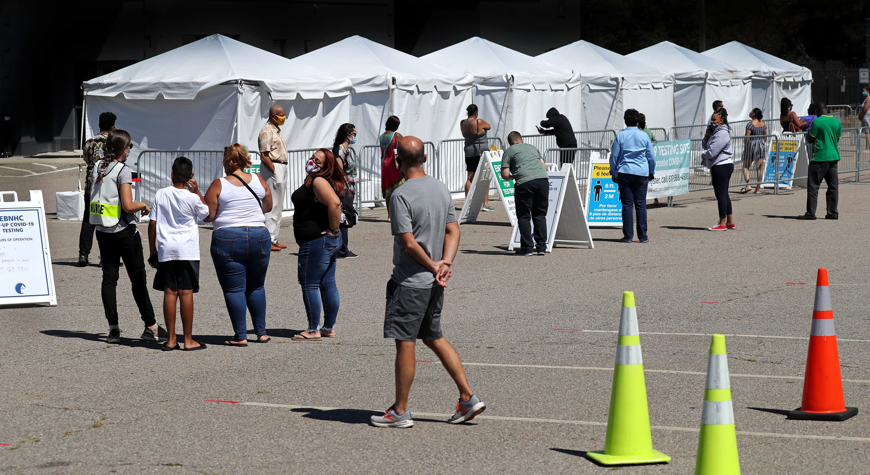 A mobile testing site in Mattapan over the summer. (David L. Ryan/The Boston Globe via Getty Images)