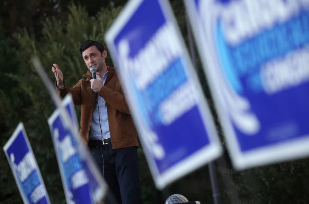 Democratic U.S. Senate candidate Jon Ossoff speaks during a “Don’t Boo, Early Vote” event outside of Pleasant Hill Baptist Church on November 30, 2020 in Lawrenceville, Georgia. (Justin Sullivan/Getty Images)