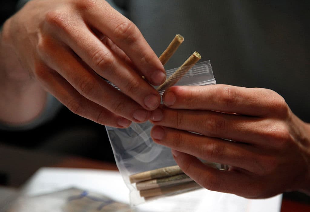 A patient's order of medical marijuana is packed in the offices of Speed Weed, the leading delivery service of medical marijuana in Los Angeles.(Katie Falkenberg/Los Angeles Times via Getty Images)