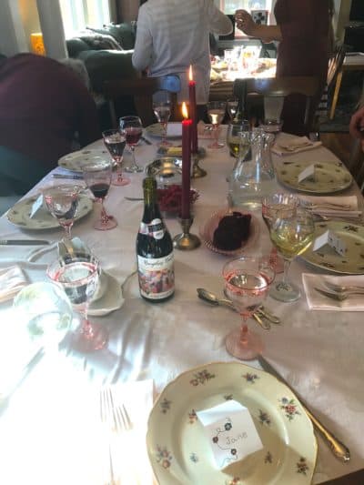 Jane Roper sent this photo from a Thanksgiving past, when the table was set for 14 people. This year, it will just be the four members of her immediate family, but they still intend to use her grandmother's china, her other grandmother's silver and her great-grandmother's crystal. (Courtesy)