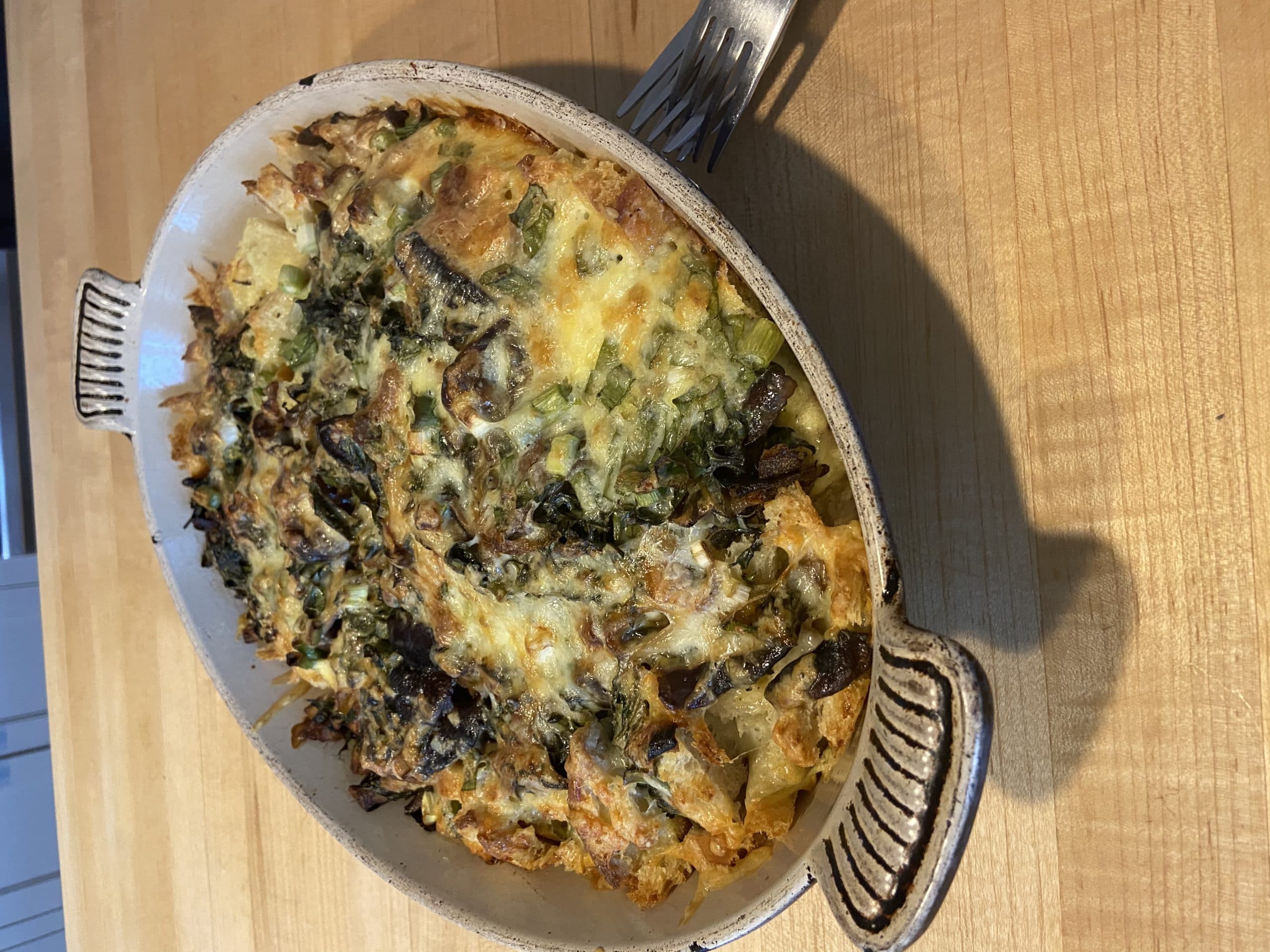 Savory bread pudding. (Kathy Gunst)