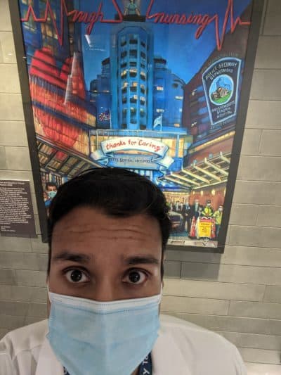 Dr. Joshua Budhu in the lobby of Mass. General Hospital on Nov. 19, 2020. (Courtesy)