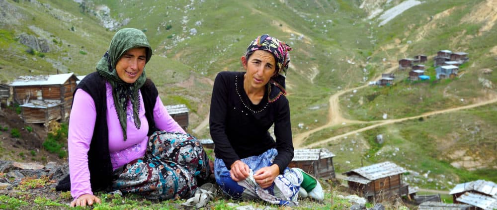 In a still from Fatih Ertekin's &quot;Transhumant,” two women are seen taking a rare break to talk about their nomadic culture caring for livestock high in the Georgian mountains. (Courtesy Boston Turkish Festival)