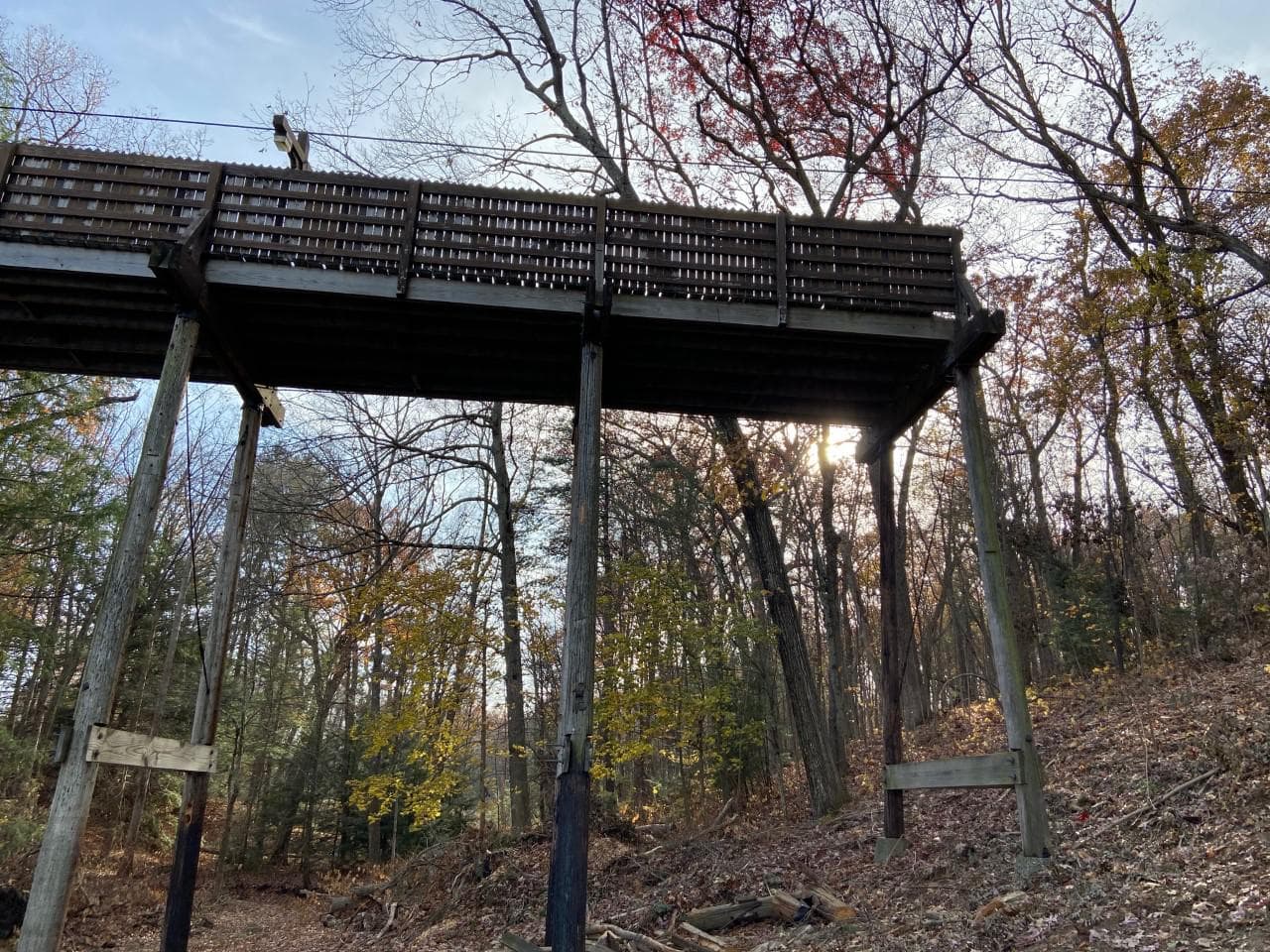 The Bridge of Names, in Lake Pleasant, Massachusetts, after storm damage. (Karen Brown/New England Public Media)