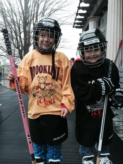 Brookline Youth Hockey players Bea (left) and Major Trinque. (Courtesy Anne Trinque)