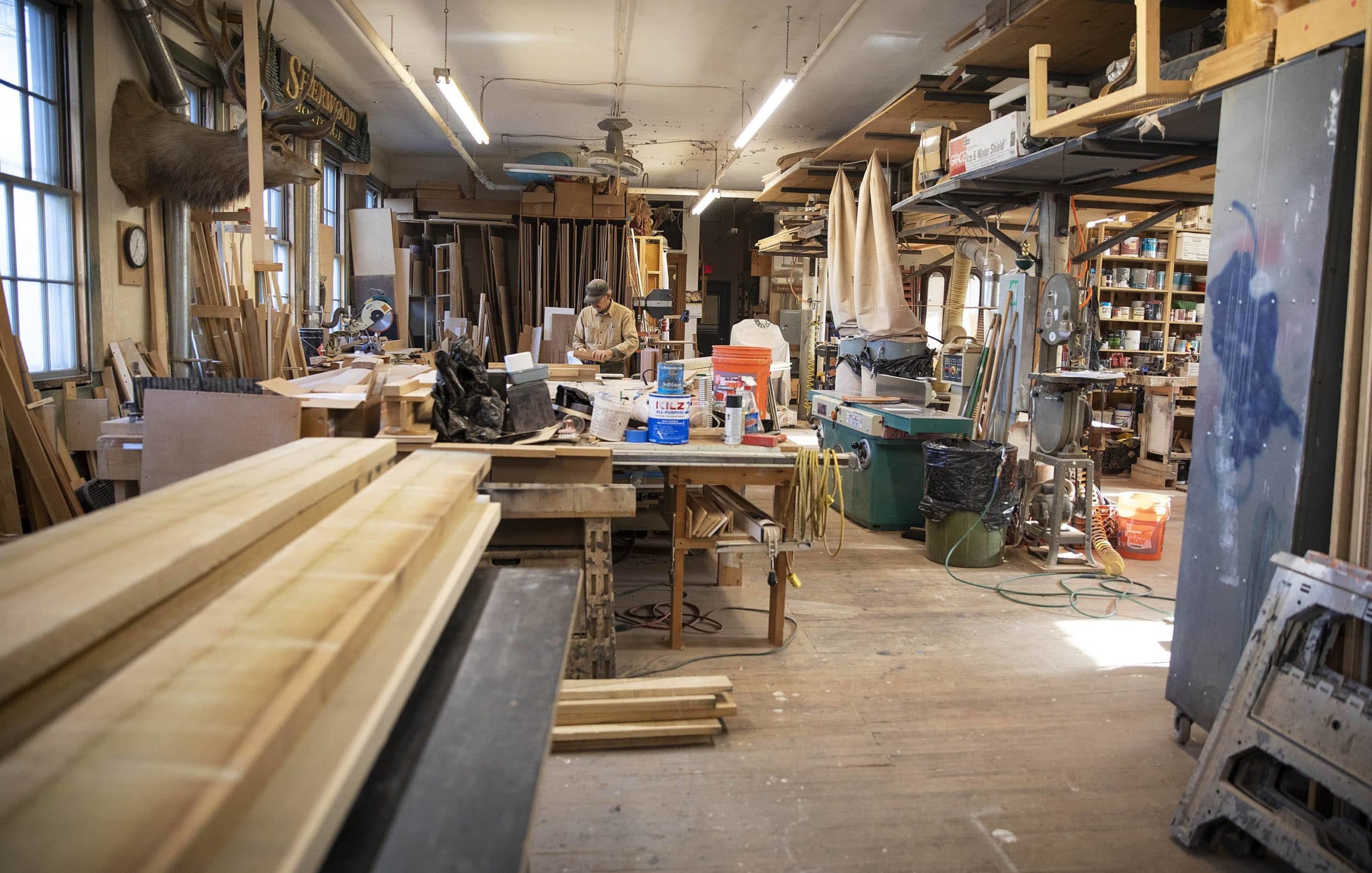 The woodwork shop at the Humphreys Street Studios in Dorchester, Mass. (Robin Lubbock/WBUR)