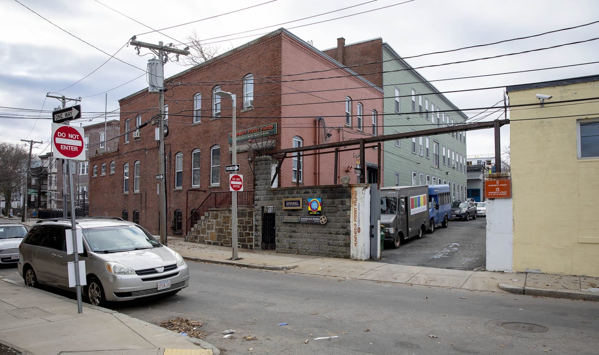 The main entrance to the Humphreys Street Studios in Dorchester, Mass. (Robin Lubbock/WBUR)