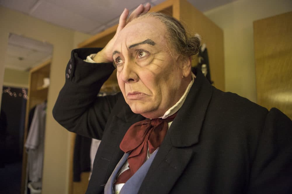 David Coffee has been Mr. Scrooge at the North Shore Music Theater for more than 25 years. (Jesse Costa/WBUR).
