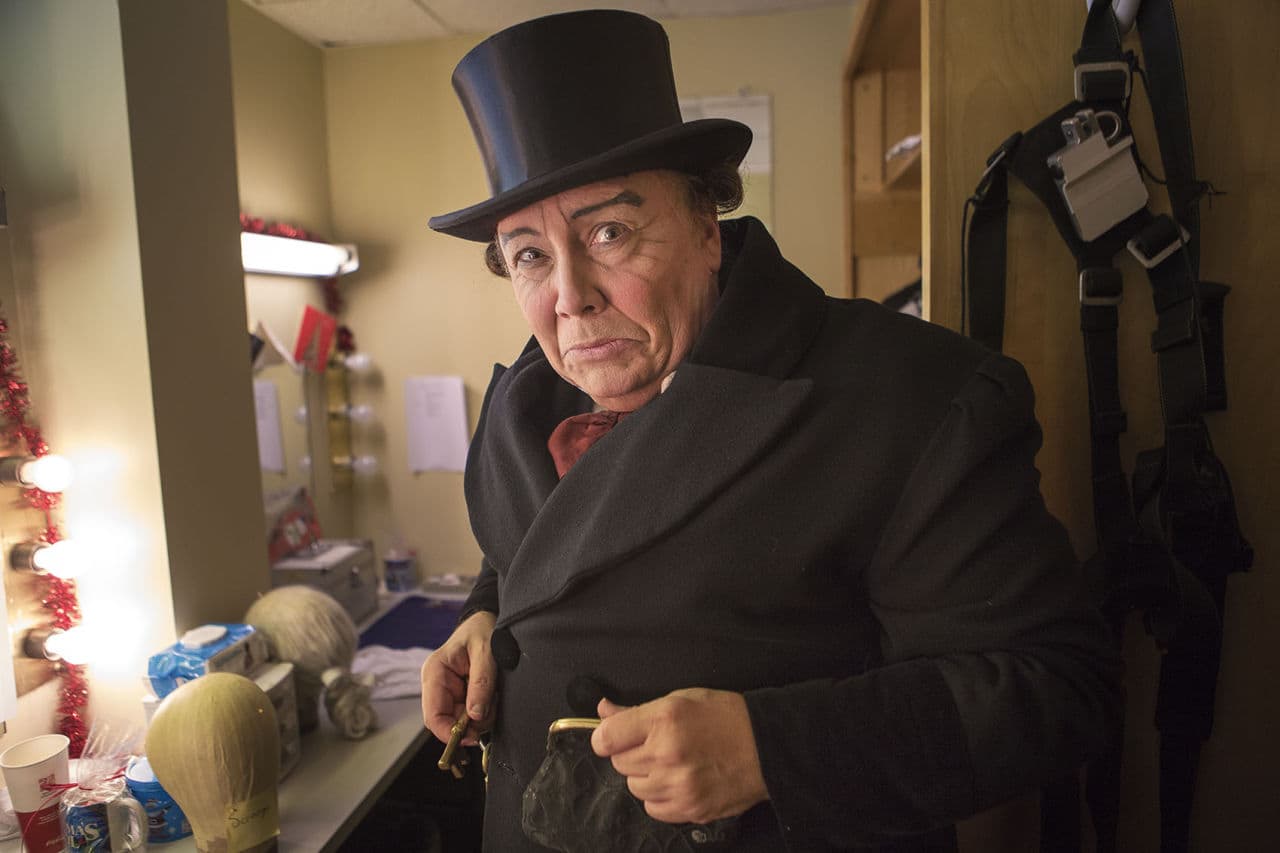 David Coffee as Scrooge backstage before a performance of "A Christmas Carol." (Jesse Costa/WBUR)