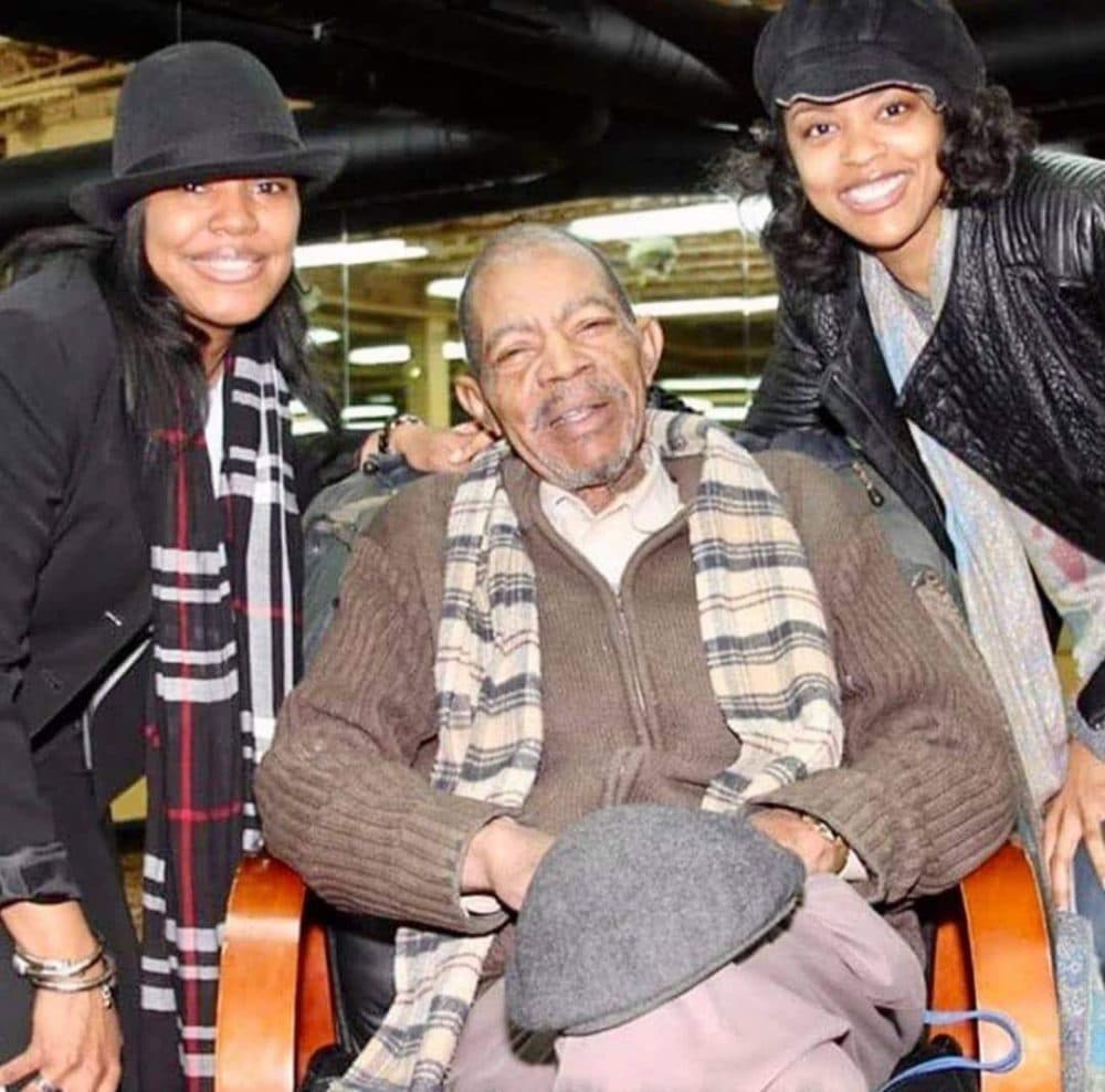 Dr. Chris Pernell's dad seated in between her sister-in-law, Pasha Pernell on the left, and Pernell on the right after a service at the family church. (Courtesy)