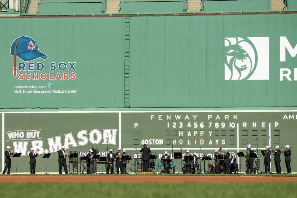 Members of the Boston Pops perform at Fenway Park in October to film their annual holiday program. (Courtesy Billie Weiss/Boston Red Sox)