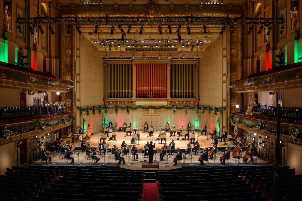 The Boston Pop performing in Symphony Hall. (Courtesy BSO/Aram Boghosian)
