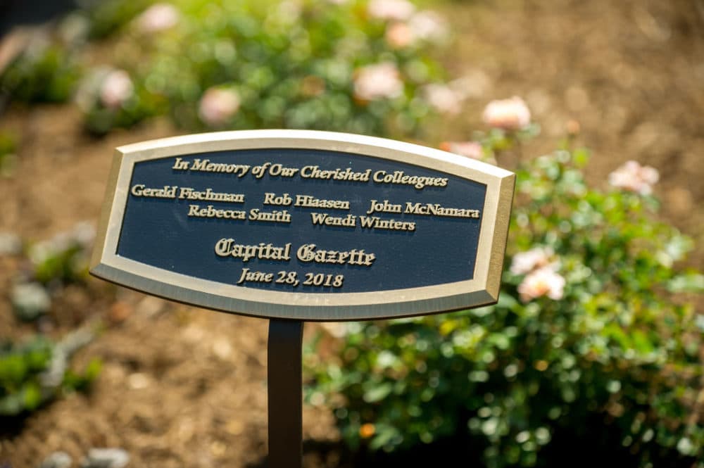 On the one year anniversary of the Capital Gazette newspaper shooting, a memorial garden was dedicated to the five people who died. (Mary F. Calvert For The Washington Post via Getty Images)