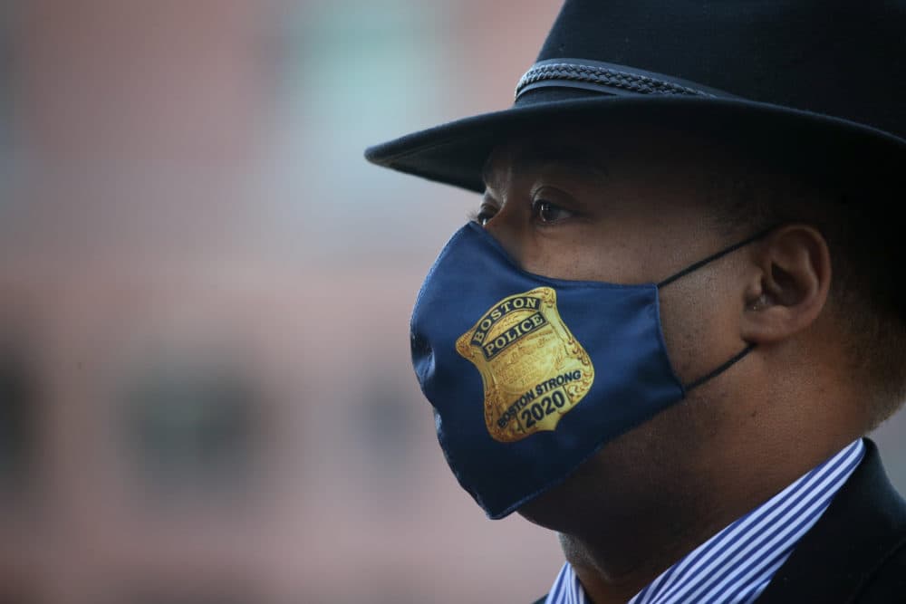 Boston Police Commissioner William Gross during a press conference outside City Hall in November (Photo by Craig F. Walker/The Boston Globe via Getty Images)