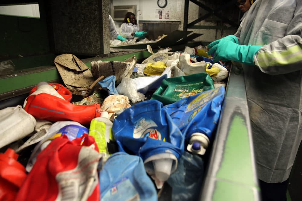 Recycling is sorted at the Sims Municipal Recycling Facility, an 11-acre recycling center on the Brooklyn waterfront on April 22, 2015 in New York City. (Spencer Platt/Getty Images)