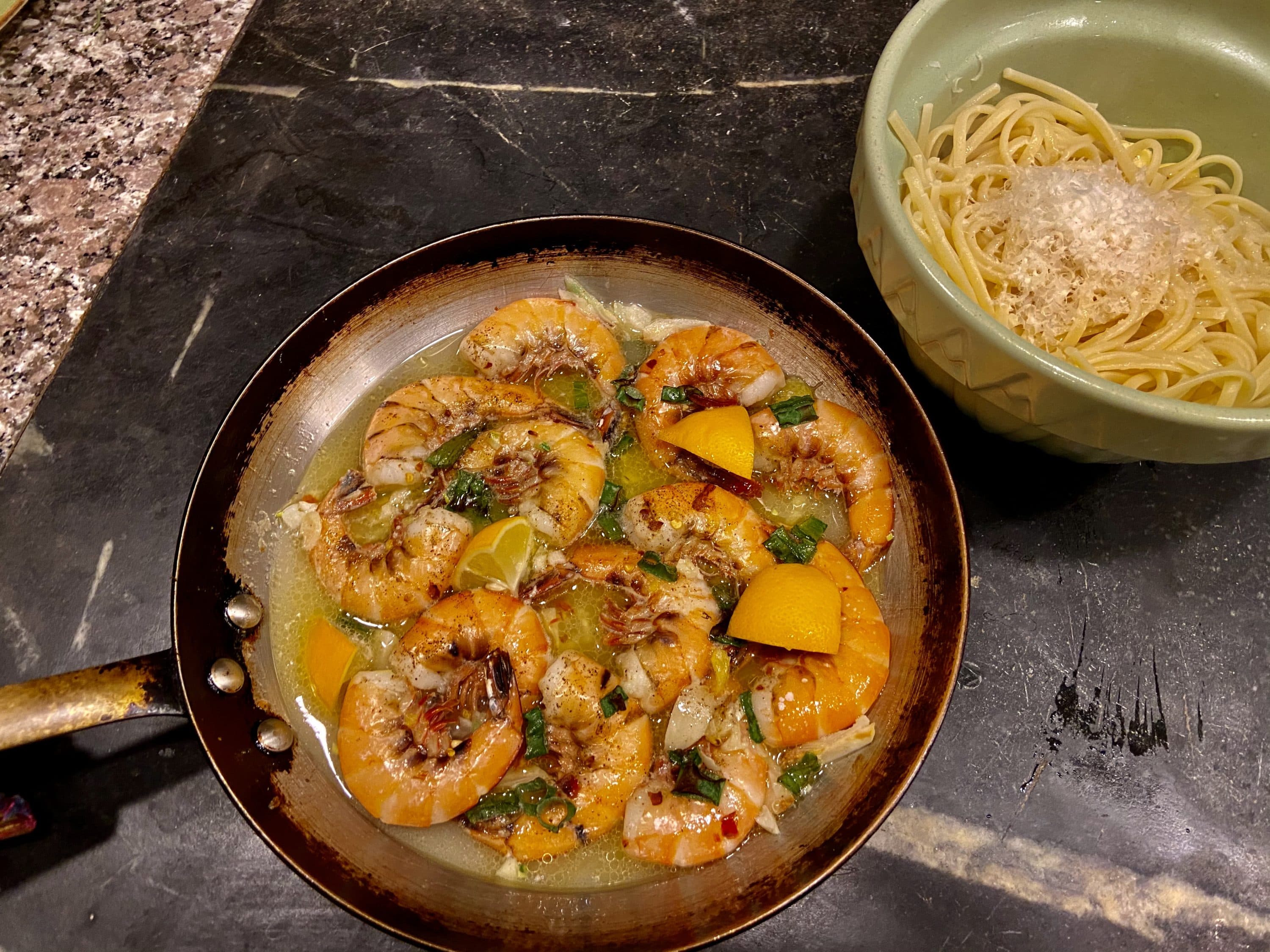 Shrimp scampi. (Kathy Gunst)