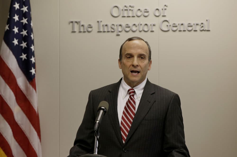 Massachusetts Inspector General Glenn A. Cunha in 2014, releasing the findings of his investigation of the Hinton Drug Lab. (Stephan Savoia/AP)