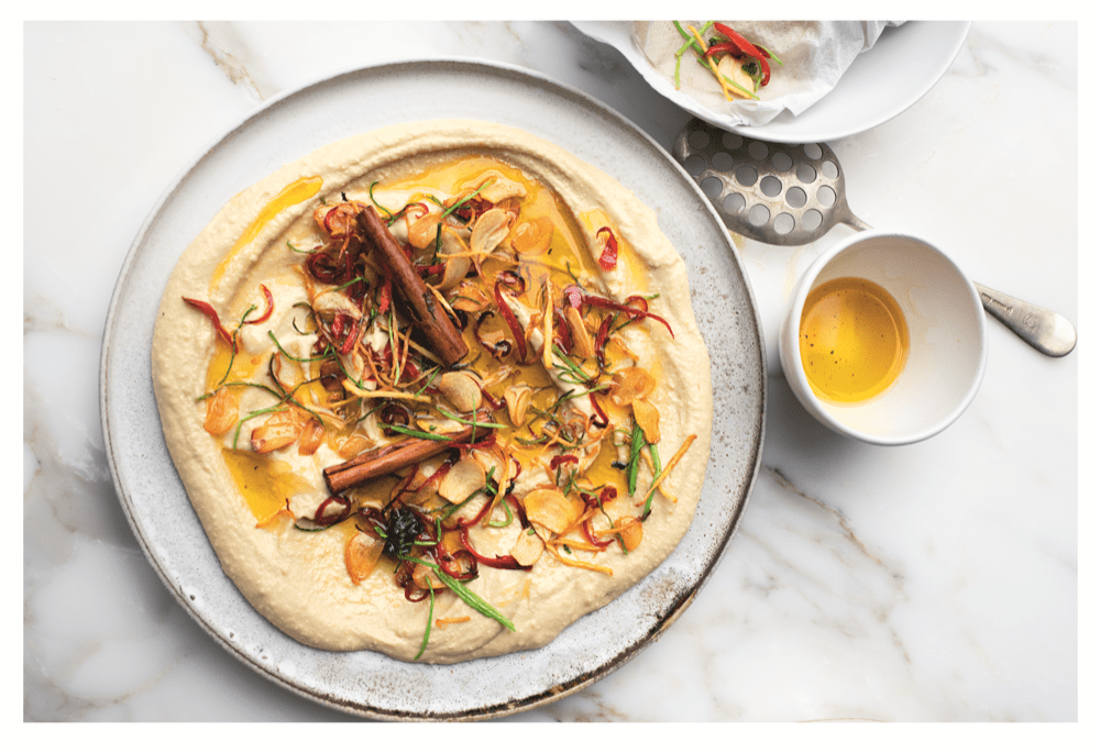 Hummus with Lemon, Fried Garlic and Chile from &quot;Ottolenghi Flavor.&quot; (Courtesy) 