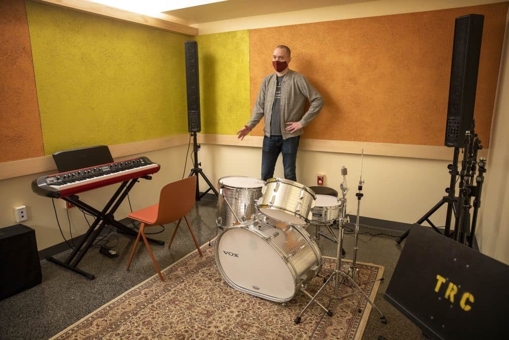 The Record Co. founder Matt McArthur in one the new practice studios. (Robin Lubbock/WBUR)