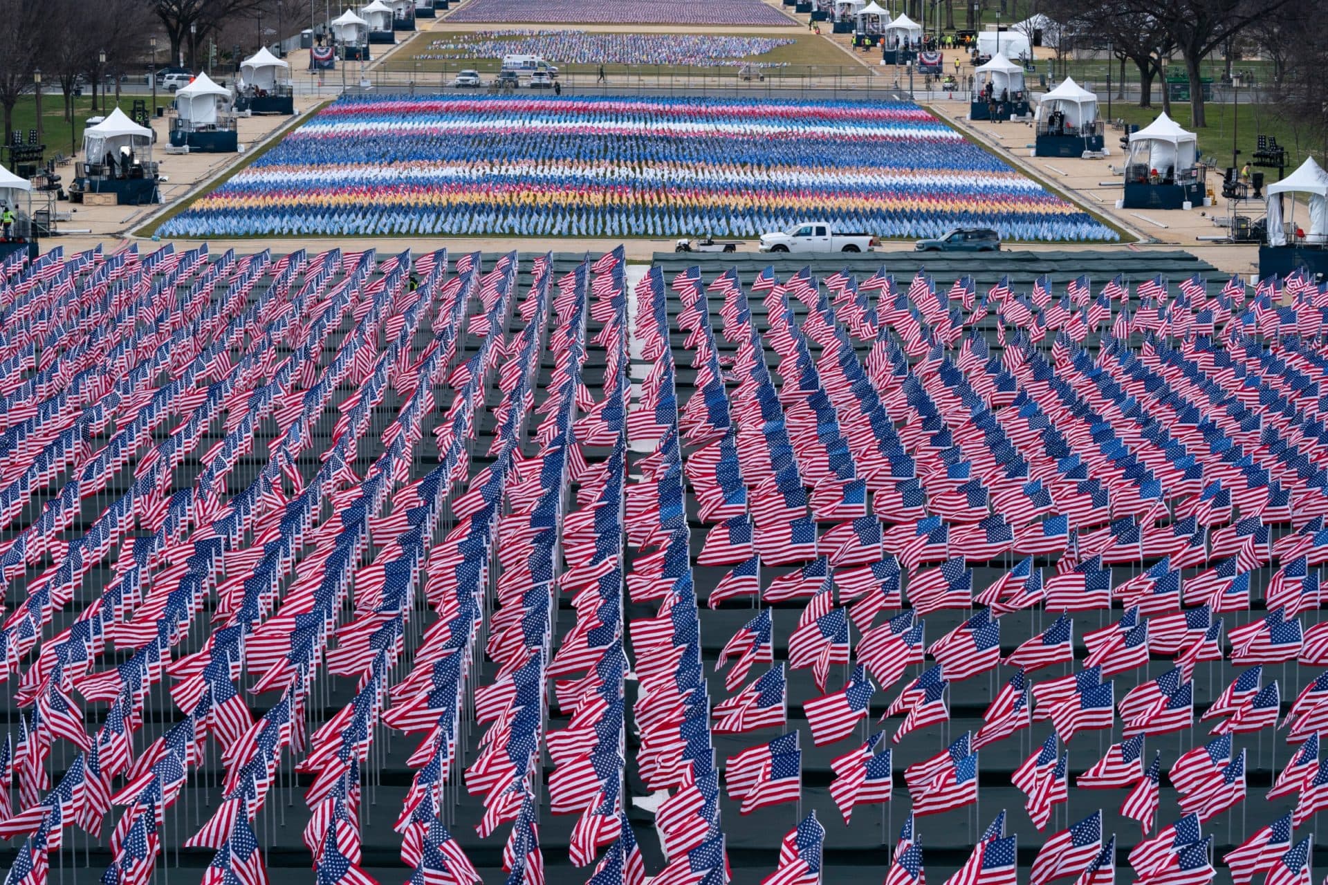 American flags are placed on the National Mall ahead of the presidential inauguration. (Alex Brandon/AP)