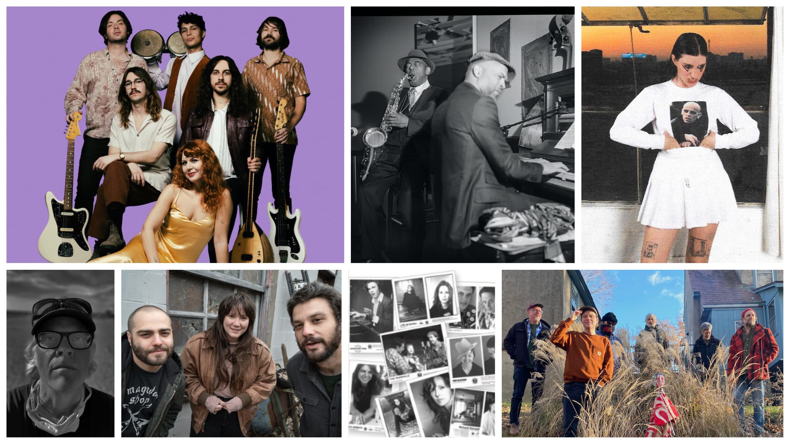 Clockwise from top left: Altin Gün, Archie Shepp & Jason Moran, IAN SWEET, Sunburned Hand of the Man, Signature Sounds, Editrix and Philip B. Price all made music writer Charley Ruddell's list of albums to listen to this winter. (Courtesy of the artists)