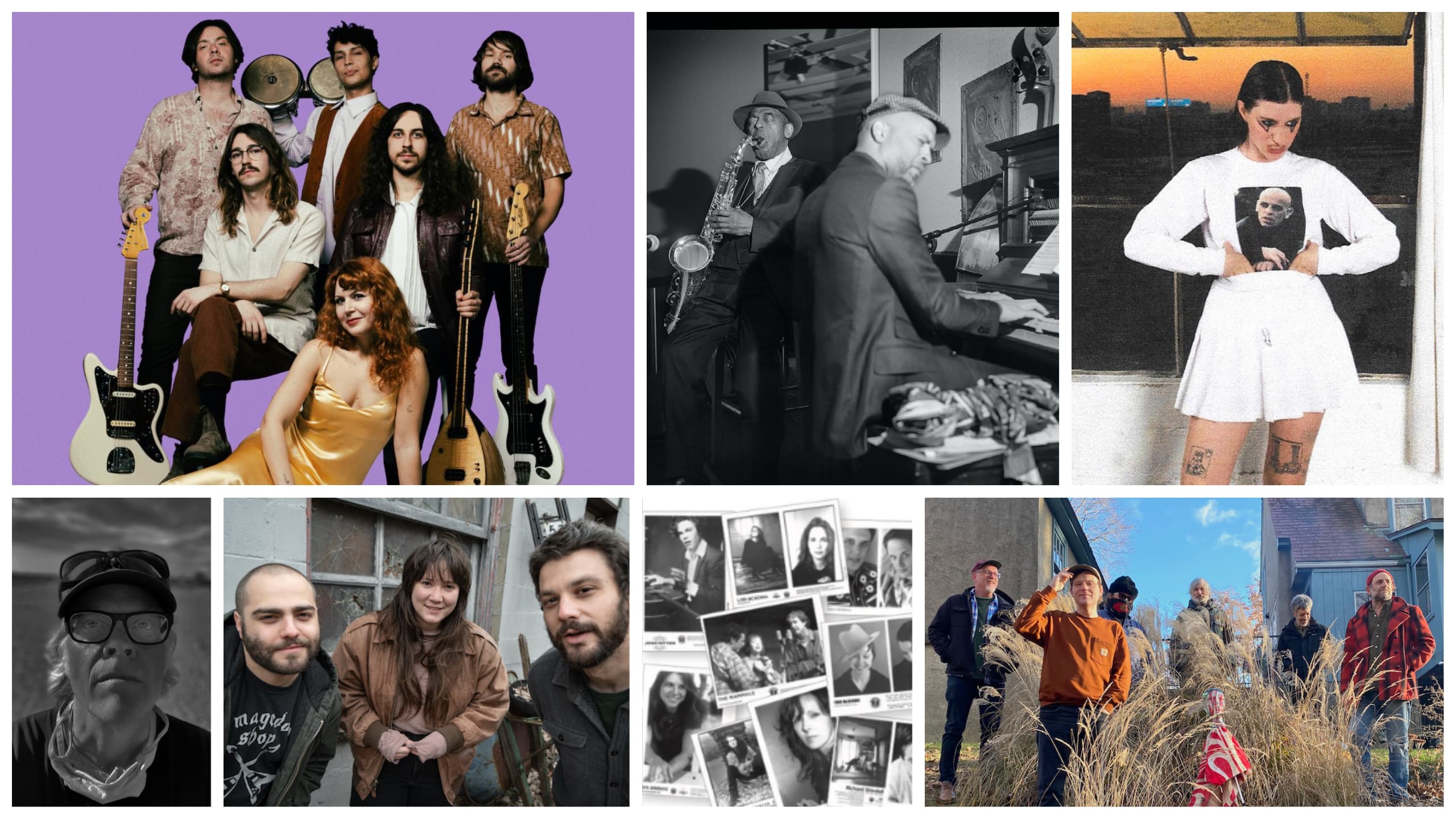 Clockwise from top left: Altin Gün, Archie Shepp & Jason Moran, IAN SWEET, Sunburned Hand of the Man, Signature Sounds, Editrix and Philip B. Price all made music writer Charley Ruddell's list of albums to listen to this winter. (Courtesy of the artists)