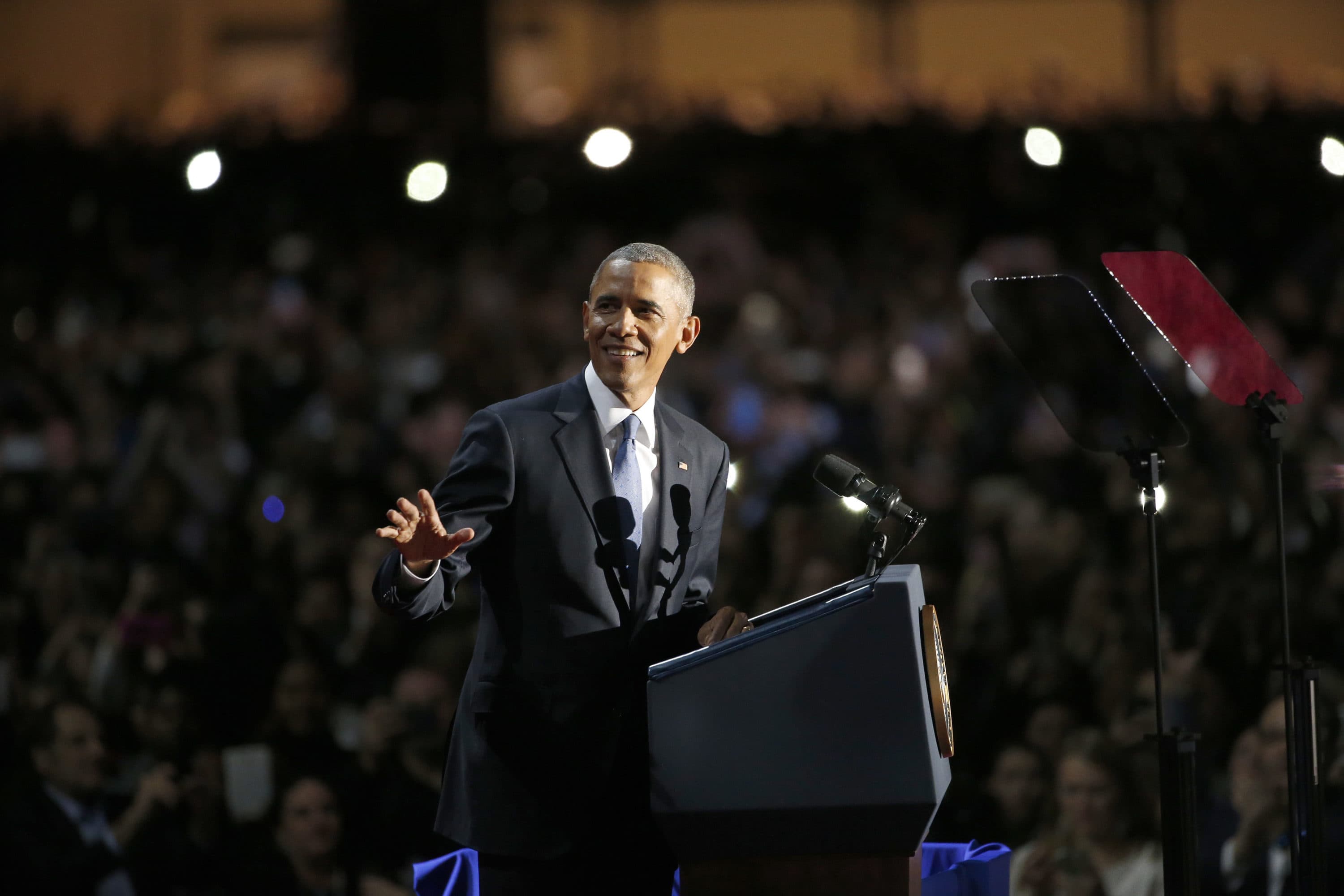 President Obama speaks at McCormick Place in Chicago, on Jan. 10, 2017, giving his presidential farewell address. (Nam Y. Huh/AP)