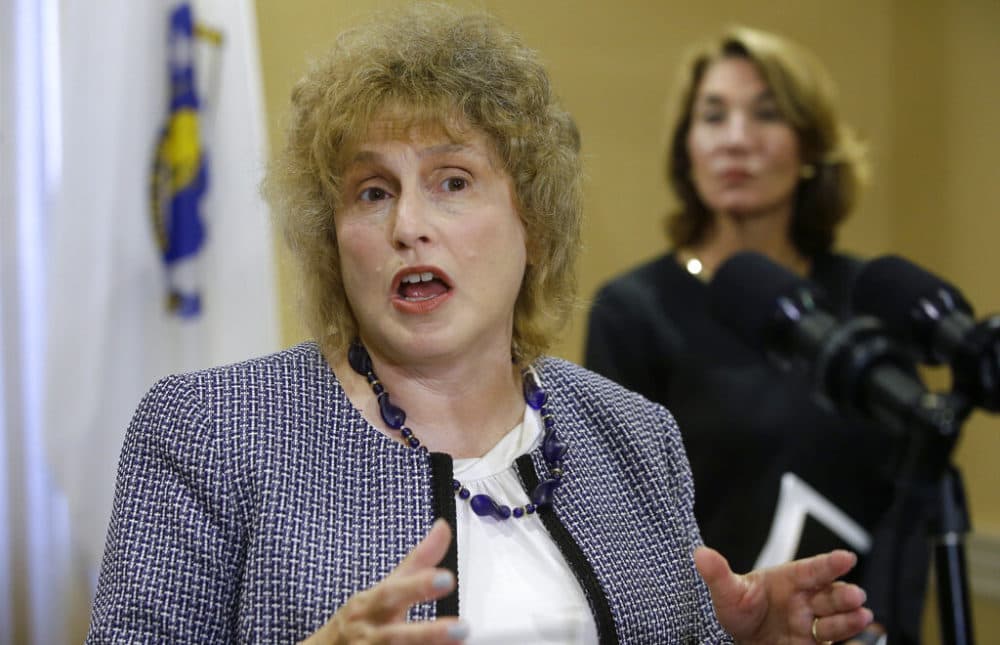 Massachusetts Transportation Secretary SECRTary SEFERE, LEFT, DURING NEWS CONFERENCE, JULY 5, 2019, AT THE STATE HOUSE. (Stevessane / AP)