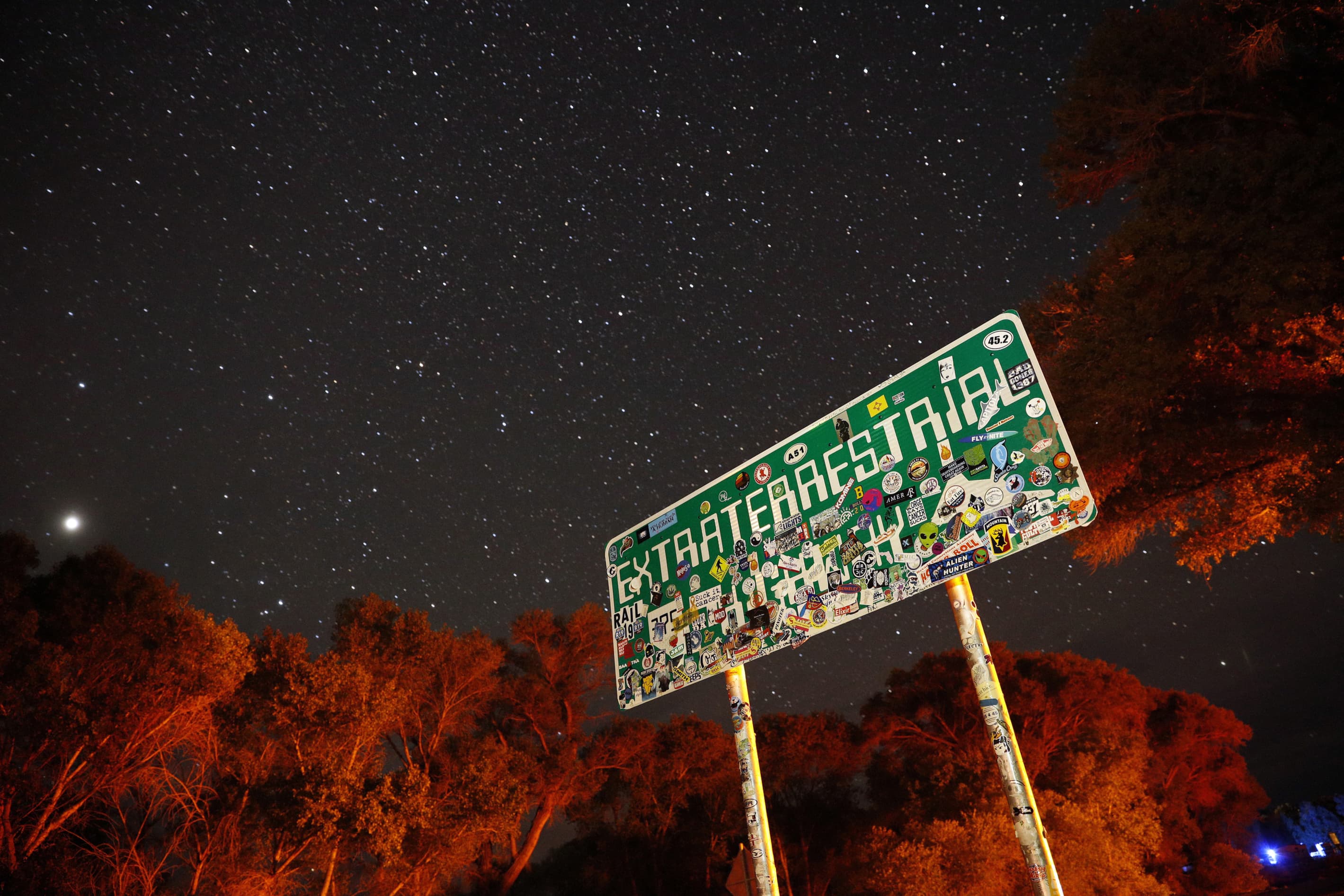 A sign advertises state route 375 as the Extraterrestrial Highway in Crystal Springs, Nev., on the way to Nevada Test and Training Range near Area 51. (John Locher/AP)