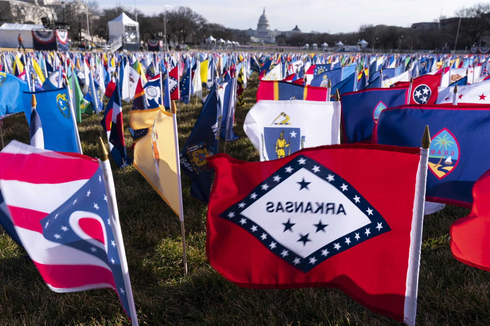 State flags are placed on the National Mall ahead of the inauguration. (Alex Brandon/AP)