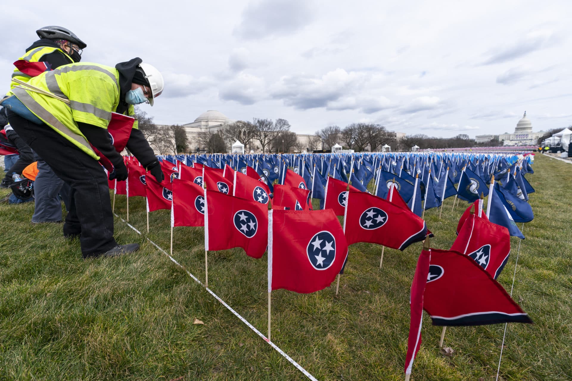State flags including the Tennessee state flag, in front, on the National Mall. (Alex Brandon/AP)