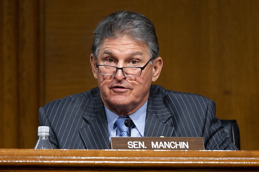 Committee Ranking Member Sen. Joe Manchin, D-WVa., speaks during a hearing to examine the nomination of former Gov. Jennifer Granholm. (Jim Watson/Pool via AP)