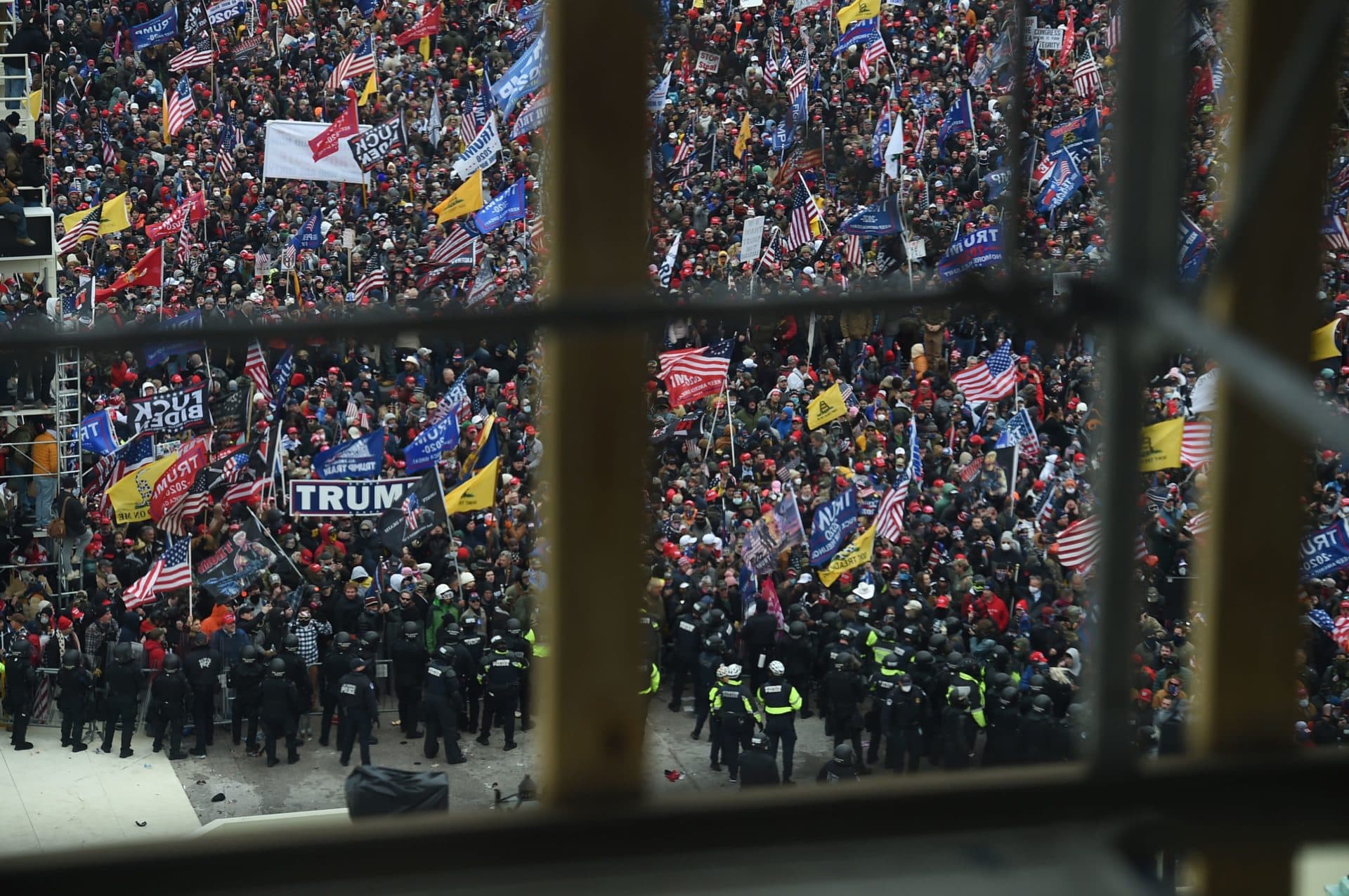 Supporters of President Donald Trump gather outside the Capitol's Rotunda. (Olivier Douliery/AFP via Getty Images)