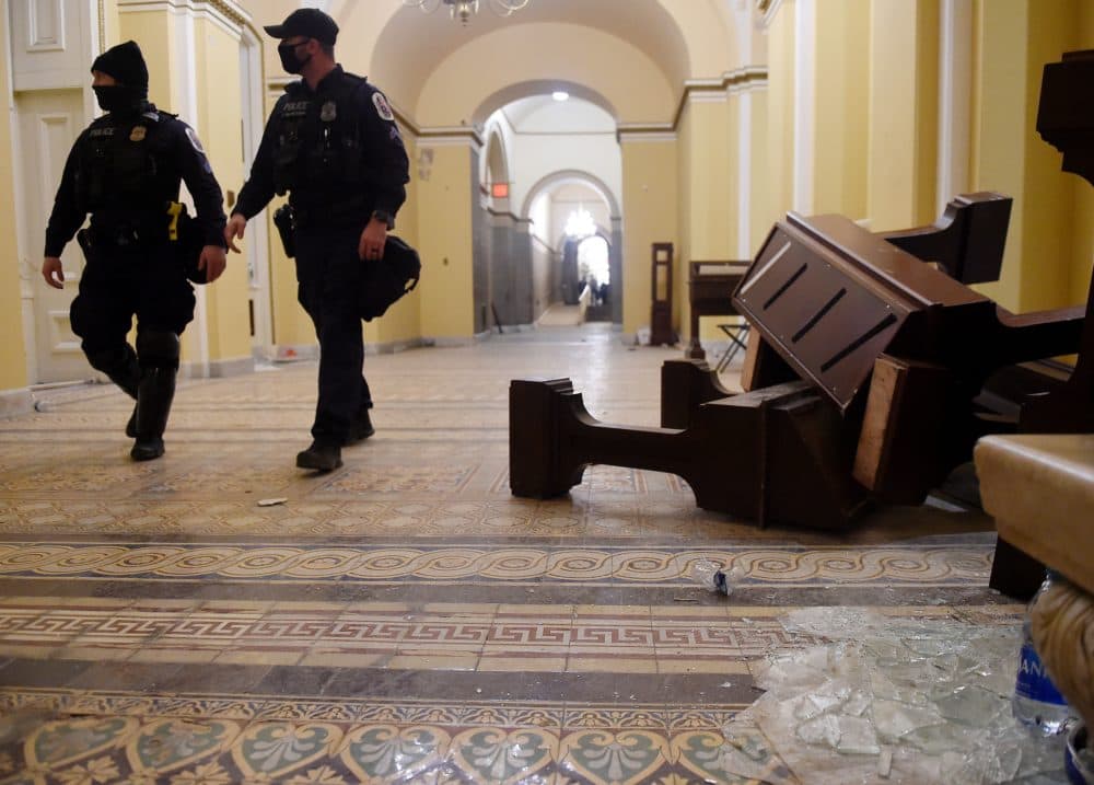 Damage is seen inside the Capitol building early on Jan. 7, 2021, in Washington, D.C., after supporters of President Trump breeched security and entered the building during a session of Congress. (Olivier Douliery/AFP/Getty Images)