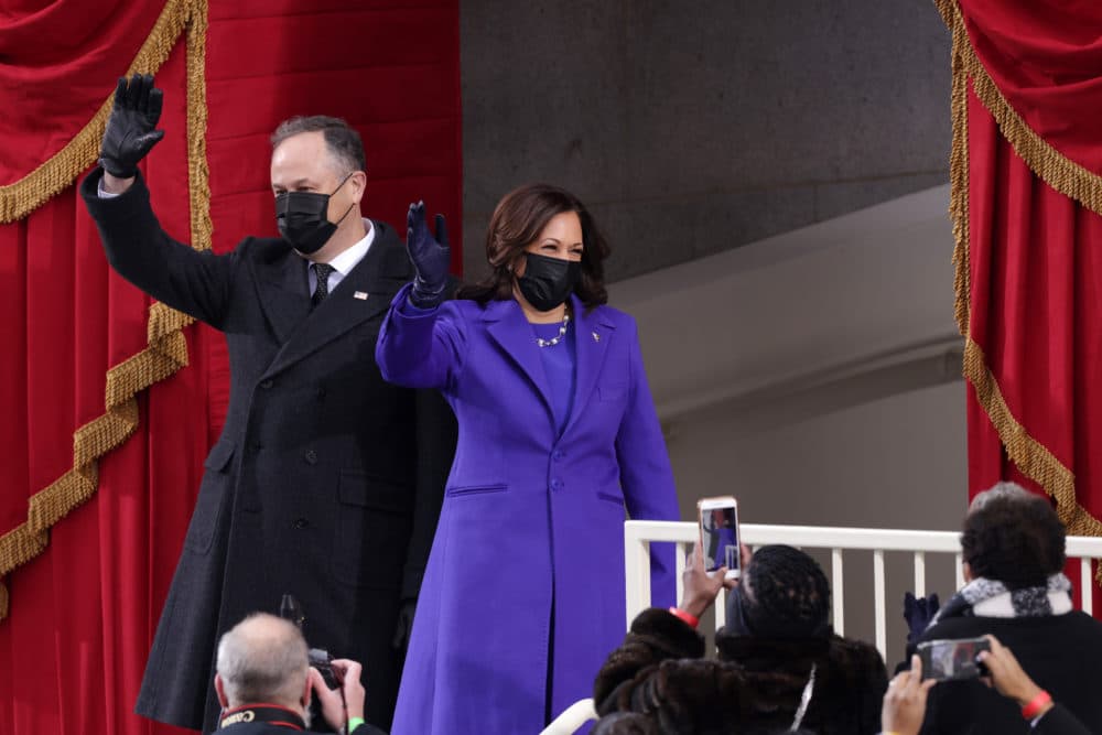 Vice President Kamala Harris and husband Doug Emhoff arrive to the inauguration of President Joe Biden on the West Front of the U.S. Capitol on Jan. 20, 2021 in Washington, DC. (Alex Wong/Getty Images)