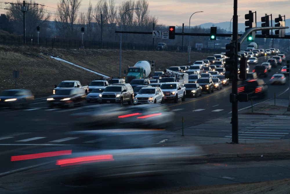 Photo taken late afternoon traffic of West Mineral Ave. and South Santa Fe Dr. intersection in Littleton, Colorado on Thursday. January 28, 2021. (Hyoung Chang/MediaNews Group/The Denver Post via Getty Images)