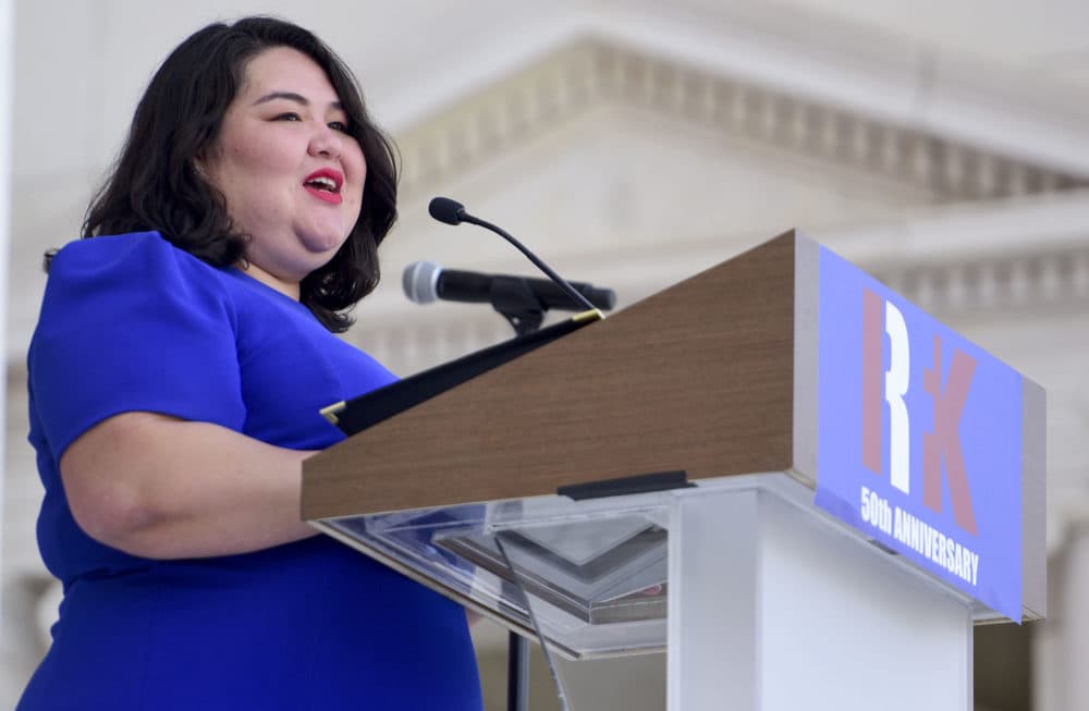 Greisa Martinez Rosas speaks during a Remembrance and Celebration of the Life & Enduring Legacy of Robert F. Kennedy event taking place at Arlington National Cemetery on June 6, 2018 in Arlington, Virginia. (Leigh Vogel/Getty Images for RFK Human Rights )