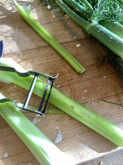 Celery, mid-peel. (Kathy Gunst)