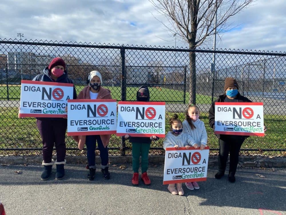 Residents of East Boston and Chelsea protest near the site of the proposed electrical substation in December. (Courtesy GreenRoots)